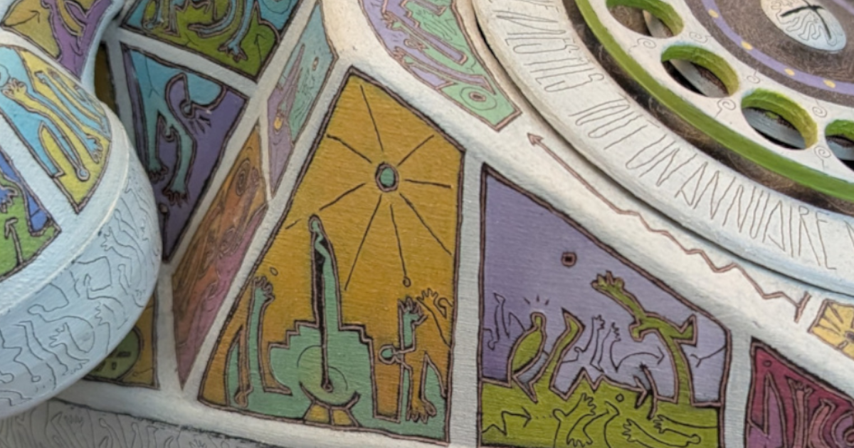 Details of an artwork with oil painting on a landline phone