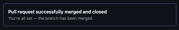 The GitHub message when a PR was successfully merged